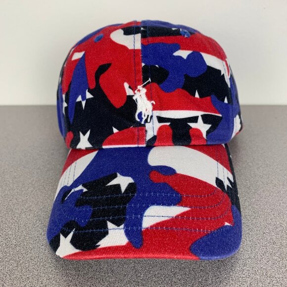 Polo Ralph Lauren Red White Blue Camo Hat Stars USA - Picture 1 of 9